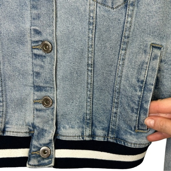 Pistola - Women’s ‘Brando’ Distressed, Bomber Denim Jacket, Trim - Blue, Medium - Picture 14 of 16